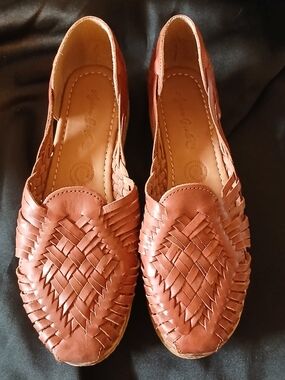 Agave Girl Authentic Mexican Huarache Sandals Woven Leather Slip On Brown Sz 9